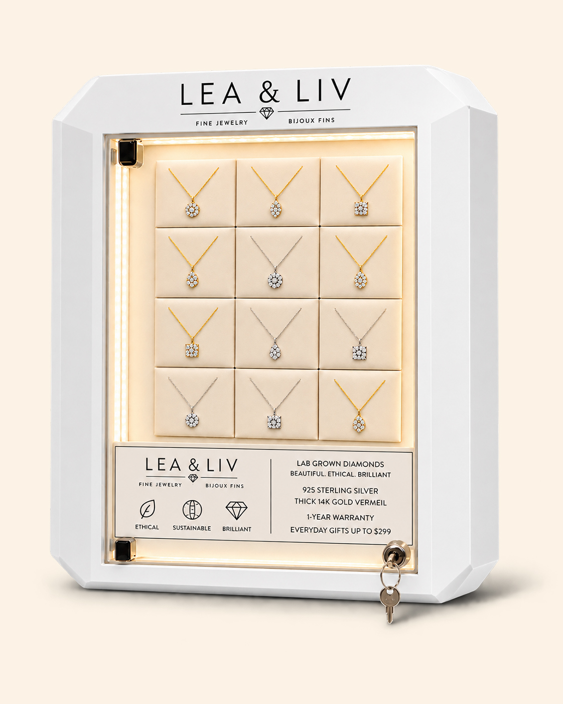 MALO LEA & LIV rotating jewellery display tower with pendants and earrings